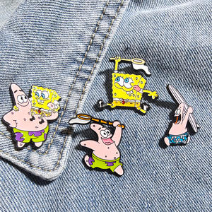 Para insignia de Metal chapado divertido Patrick Star <span class=keywords><strong>Mr</strong></span>. Krabs broche dibujos animados lindo creativo mochila accesorios grabados - Product Image 4