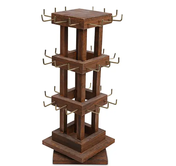 Soporte giratorio de madera personalizado, 36 ganchos, torre de joyería, soporte giratorio para almacenamiento de tarjeta de pendiente