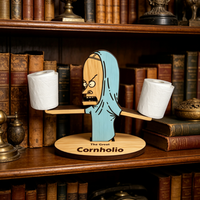 Porte-papier toilette en bois à double niveau Cornholio - Décoration de salle de bain de style dessin animé