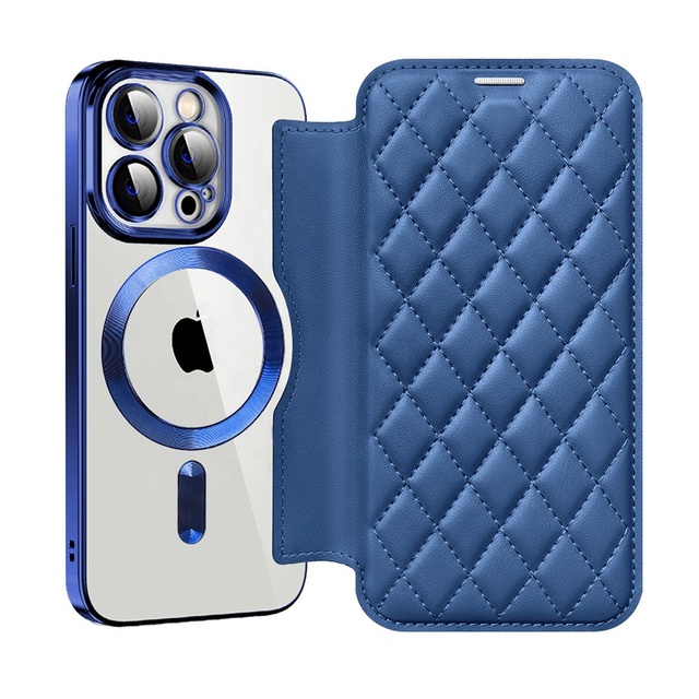Luxury Magnetic Electroplated Leather Wireless Charging Mobile Phone Case for iPhone 15 13 Pro Max 14 11 12 Plus Phone Bag Pouch