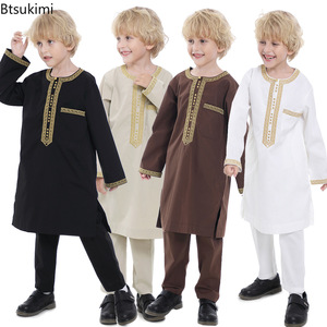 Nouvelle Robe pour Enfants d'Arabie Saoudite, Vêtements Musulmans, <span class=keywords><strong>Qamis</strong></span> pour Garçons, Jubba Thobe, <span class=keywords><strong>Ensemble</strong></span> 2 Pièces, Vêtements Islamiques, Abaya Kaftan pour Hommes, Tenue de Fête - Product Image 1