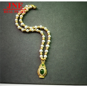 Regalo per la Festa della Mamma: Collana di Perle d'Acqua Dolce Naturali con Diaspro Naturale, Lavorazione Artigianale in Oro Antico e Argento Sterling - Product Image 2