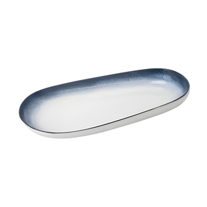 PLATO OVALADO DE PORCELANA, LÍNEA ONDULADA, 35X19CM, BLANCO/AZUL - Product Image 1