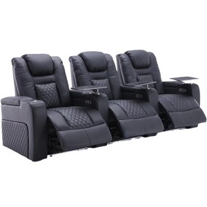 Fauteuils de cinéma pour home cinéma, électriques, inclinables, avec massage, trois places, en cuir noir - Product Image 1