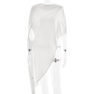 Women Irregular Asymmetric <b>Batwing</b> Sleeve T-Shirt Solid Color Round Neck Casual <b>Top</b> Polyester Fabric Yiwu Origin FDC1714 - Product Image 5