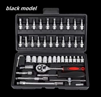 Jeu de clés à cliquet et douilles métriques 1/4 pouce de 46 pièces avec rallonge, outils à main en coffret pour réparation automobile et usage domestique/jardin