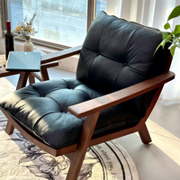 Fauteuil d'appoint moderne en bois massif avec coussin capitonné en cuir PU pour salon, hôtel, villa, salle de séjour