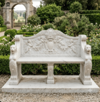 Tabouret Sculpté à la Main en Marbre Naturel de Style Européen Personnalisé avec Lion pour la Décoration de Jardin Extérieur