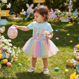 Conjunto de Ropa Boutique de Pascua 2026 para Niñas Pequeñas, Camiseta de Conejito Estilo Hip Hop, Falda Tutú Pastel, Conjunto de 2 Piezas para Bebés - Product Image 2