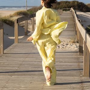 Conjunto de Camisa de Manga Larga y Pantalones Elásticos Casuales de Color Sólido para Mujer, Conjunto de Camisa de Lino de Alta Calidad 2025 - Product Image 2