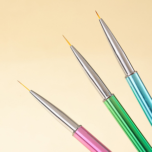 <b>Pink</b> Green Blue Metal Handle 3pcs 6mm 9mm 11mm Gel Nail Art Liner Brush Set Vegan Nylon Hair Manicure Salon Nail Art Brushes - Product Image 3