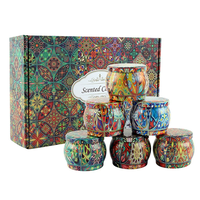 Coffret Cadeau de Noël de Bougies Coupe-Vent en Cire de Soja pour Aromathérapie, Emballage Cylindrique en Fer pour les Fêtes