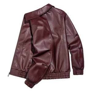 Veste <span class=keywords><strong>en</strong></span> similicuir à revers ample, ourlet élastique, fermeture éclair, style motard vintage, 3 couleurs, décontractée, streetwear - Product Image 3