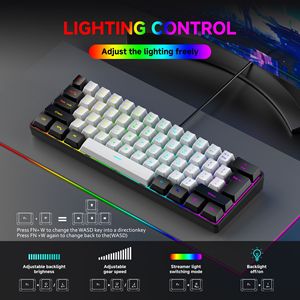 Clavier de jeu professionnel 60% avec interrupteurs noirs et blancs, 61 touches, portable, rétroéclairage LED RVB mécanique - Product Image 3
