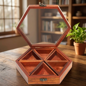 Caja de Especias Hexagonal de Madera con Compartimentos Extraíbles para Almacenamiento de Hierbas, Organizador de Madera Resistente - Product Image 3