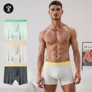 Calzoncillos de hombre de marca blanca con logotipo personalizado OEM ODM, ropa interior de hombre de pierna larga de alta calidad, Calzoncillos Bóxer deportivos sin costuras de seda helada - Product Image 1