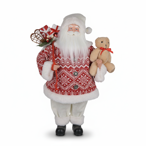 Fair Isle Knit Sweater Santa Claus Doll 36in Weihnachtsmann Figure with Teddy Bear for Kids Room - Product Image 2