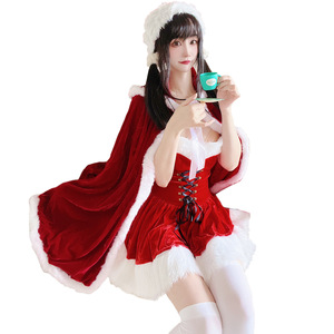 Disfraz de Navidad para mujer, capa de terciopelo rojo con ribete de piel blanca, conjunto de vestido de Santa Claus con sombrero para fiesta, cosplay, disfraz elegante. - Product Image 5