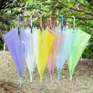 Großhandel Custom Candy Color Transparenter Regenschirm 21 Zoll 8 Knochen Transparente Farbe Gerader Regenschirm