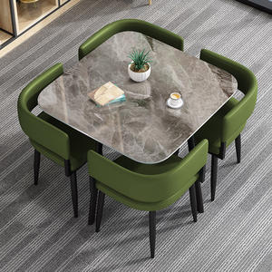 Table à manger ronde pliante en pierre de luxe légère avec 6 chaises et pieds en métal, design moderne, mobilier de maison pour locaux commerciaux - Product Image 2