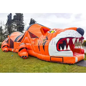 Thương Mại Lớp Bounce House Với Slide Obstacle Tunnel Inflatable Tiger Obstacle Course