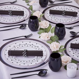 Sottopiatto in Vetro Trasparente BST da 13 Pollici con Bordo Nero per Decorazione Tavola da Matrimonio - Product Image 5