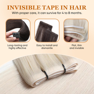 Extensions de cheveux invisibles en ruban adhésif, cheveux Remy, super double trame, lisses et soyeux, vierges, européennes, pour femmes, vente en gros, best-seller - Product Image 5