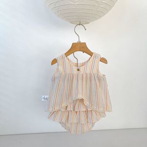 Conjunto de Ropa de Verano PP2026 para Bebés <span class=keywords><strong>y</strong></span> Niños Pequeños, Camisa a Rayas con Nudo <span class=keywords><strong>y</strong></span> Pantalones, 2 Piezas, Venta al Por Mayor - Product Image 2