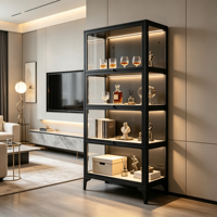 Vitrine moderne en acier à 4 compartiments avec portes en verre anti-poussière, meuble gain de place pour salon et chambre