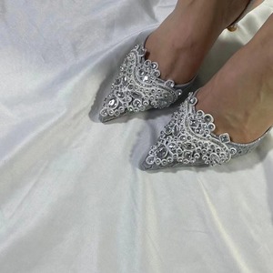 Sandalias de Lujo con Cristales y Encaje, Tacón Delgado de 6.5cm, Punta Puntiaguda, Talón Descubierto, Zapatos de Mujer, Directo de Fábrica - Product Image 4