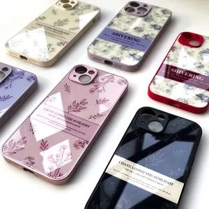 Populaire Sketch Rose Vloeibare Gehard Glazen Hoesje Voor Iphone 15 14 Pro Max Telefoonhoes