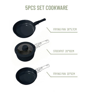 E-<span class=keywords><strong>TOP</strong></span> Ensemble de cuisine de haute qualité en acier <span class=keywords><strong>noir</strong></span> 5 pièces avec couvercle, comprenant une poêle à frire et une casserole, conçu pour les débutants et les chefs professionnels - Product Image 5