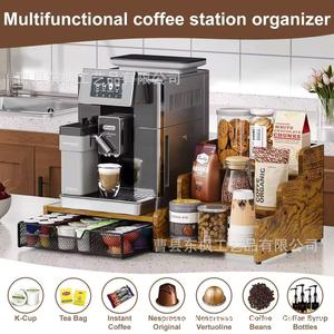 Wooden Coffee Bar Storage Rack 3 Tier <b>Desktop</b> Organizer For Kitchen Multi Layer Spice <b>Shelf</b> With Drawer - Product Image 3