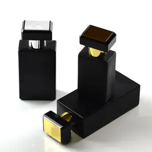 Frasco de perfume vazio de vidro preto retangular quadrado 30ml com caixa Frasco de perfume preto fosco Frasco de perfume preto e branco