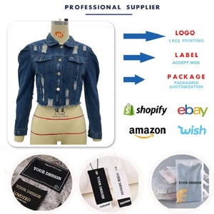 Chaqueta Vaquera Desgarrada de Otoño para Mujer, Chaqueta Vaquera con Mangas Abullonadas, Chaqueta Vaquera Cruzada - Product Image 3