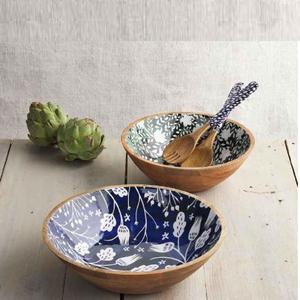 OEM/ODM autocollant de grain de bois massif émaillé imprimé bols à salade ronds pièce entière bols à fruits en bois d'acacia - Product Image 1