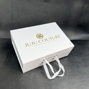 Custom Luxury jewelry <b>Boxes</b> with Gold Logo Satin Handle & Beauty skin Care <b>Packing</b> Box White Foldable Magnetic Box for Gift - Product Image 3