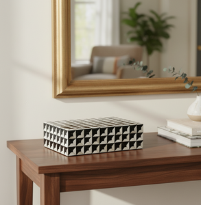 Handmade Resin Inlay Geometric Jewelry Box - Black & White <b>Triangle</b> Pyramid Pattern Luxury Decorative Trinket Storage Box - Product Image 2