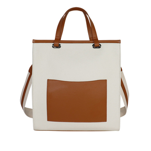 Sac fourre-tout en tricot à rayures marron personnalisable – Corps blanc éclatant, bandoulière réglable en PU, prix d'usine compétitifs - Product Image 4