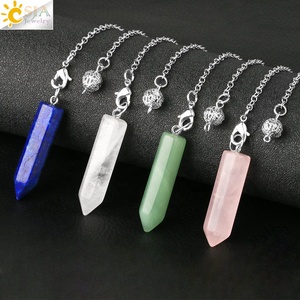 Péndulo de columna Hexagonal de piedra natural CSJA para radiestesia Wicca, péndulos de pilar de cristal puntiagudo, <span class=keywords><strong>amuleto</strong></span> de péndulo de Reiki G622 - Product Image 3