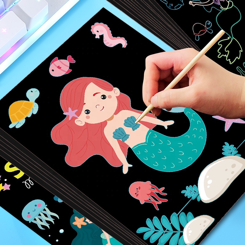 Wholesale Custom Magic Scratch Art Paper Kids Painting colorful  Rainbow Magic Scratch Art Paper For Kids Children Drawing