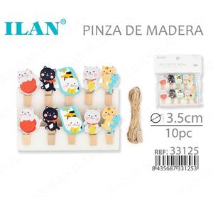 Ilan Mollette in Legno 3,5cm 10pz Design Gatto Clip per Vestiti - Product Image 3
