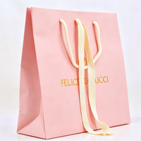 Sac fourre-tout en papier rose avec poignée, personnalisé avec logo, pour emballages cadeaux d'Halloween, cadeaux de Noël de luxe, vêtements