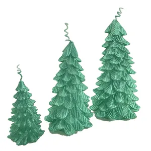 Customized Housewarming Christmas Gift Party Decoration Candles Large Green Tree Shaped Wax Candle With Chunky Leaf