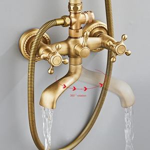 European-style Brass <strong>Bronze</strong> Finish <strong>Shower</strong> Set with Dual Handle Pause Jet Spray Patterns Lifting Sliding Rod Faucet for Bathroom - Product Image 4