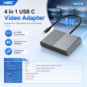 Adaptador <span class=keywords><strong>USB</strong></span>-C DisplayLink <span class=keywords><strong>4</strong></span> en 1, HDMI Cuádruple 4K+60Hz, Carga PD de 100W, Convertidor de Video Multipantalla de Aluminio para <span class=keywords><strong>4</strong></span> Monitores para Laptop - Product Image 2