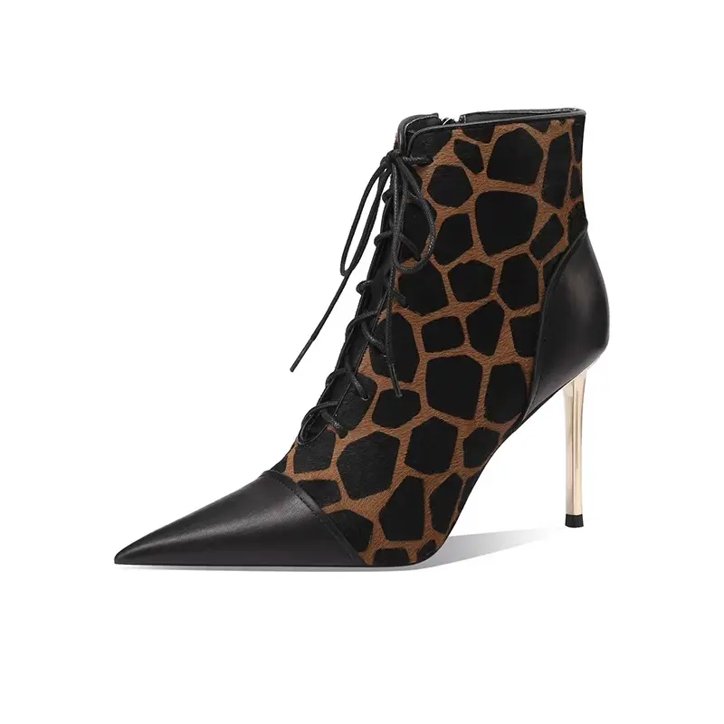 2023 Frühlings mode elegante Leoparden schnürsenkel Stiefeletten Schuhe für Frauen