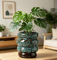 Décoration Maison & Jardin : Pot de fleurs en céramique réactive bleue, style ferme, 5 pouces, pour extérieur