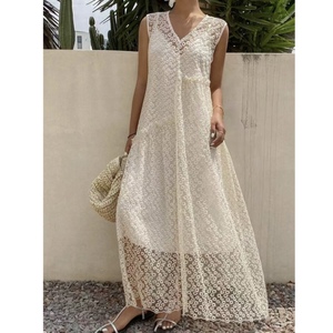 ชุดเดรสออกงานฤดูร้อนสำหรับผู้หญิง ขายส่ง แบบไม่มีแขน ผ้าลูกไม้ ทรงเข้ารูป เอวสูง <span class=keywords><strong>ล</strong></span>ายเรียบ ยาวค<span class=keywords><strong>ล</strong></span>ุมเท้า - Product Image 2