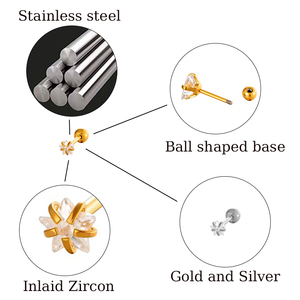HENGSEN 20G Bijoux de piercing pour cartilage et tunnel en acier inoxydable plaqué or, avec zircone cubique, formes étoile, cœur, triangle, carré, pour cadeau - Product Image 2